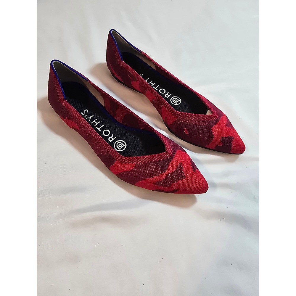 Rothys The‎ Point Red Camo Knit Pointed Toe Ballet Flats Womens 5 Sustainable